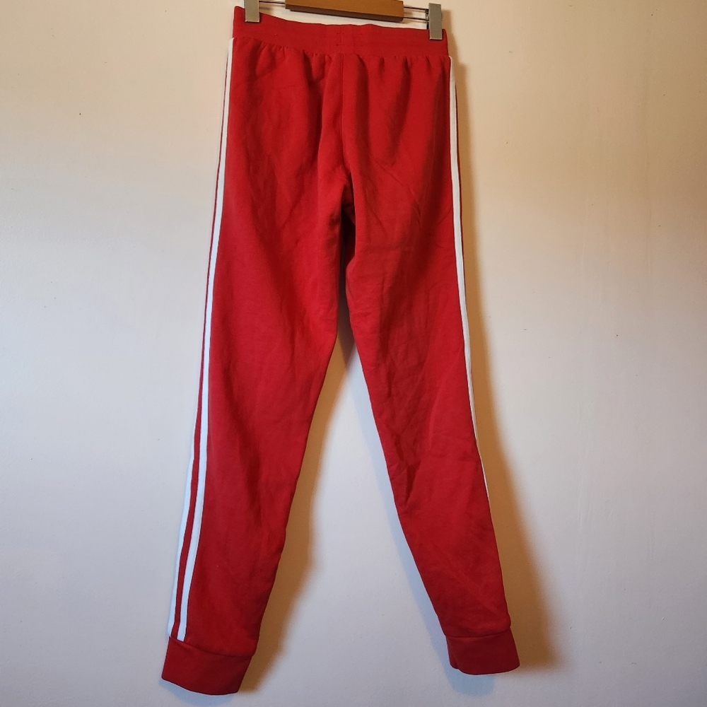 Adidas Originals 3-Stripes Joggers Red White XS Fleece Track Pants - Picture 5 of 9
